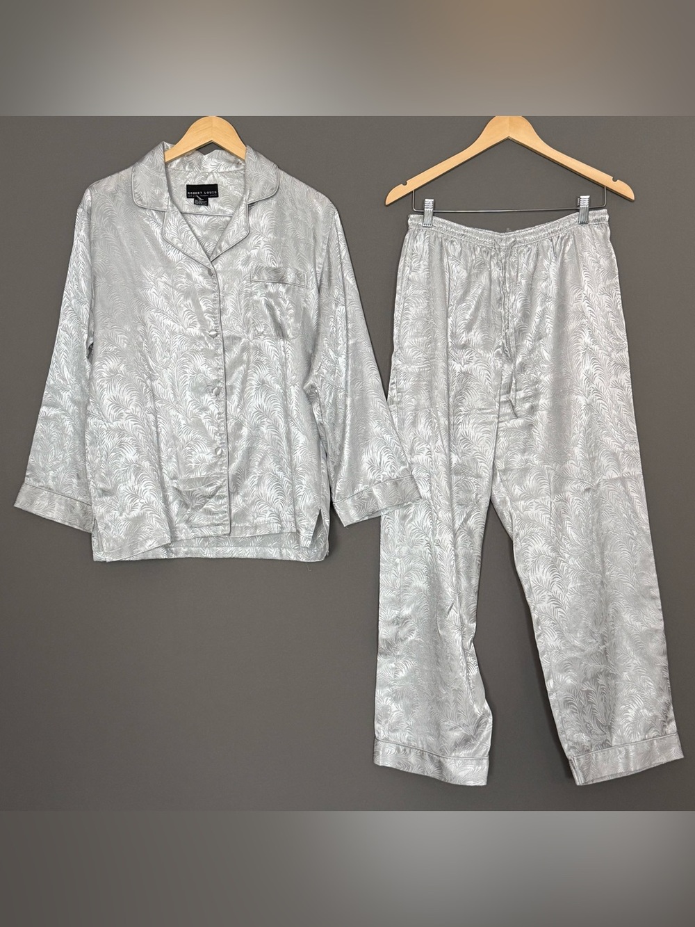 Robert Louis Silk Blend Pajama Set Women’s M Silver Jacquard Lounge Sleepwear